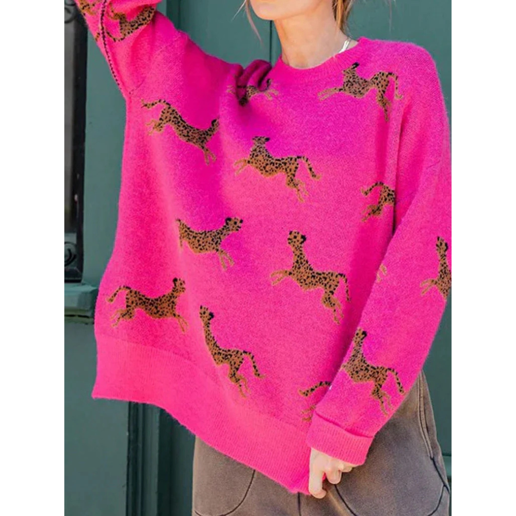 Leopard | Damen Warm Pullover | Strick